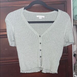 American Eagle Outfitters Tan Ribbed Crop Button Down